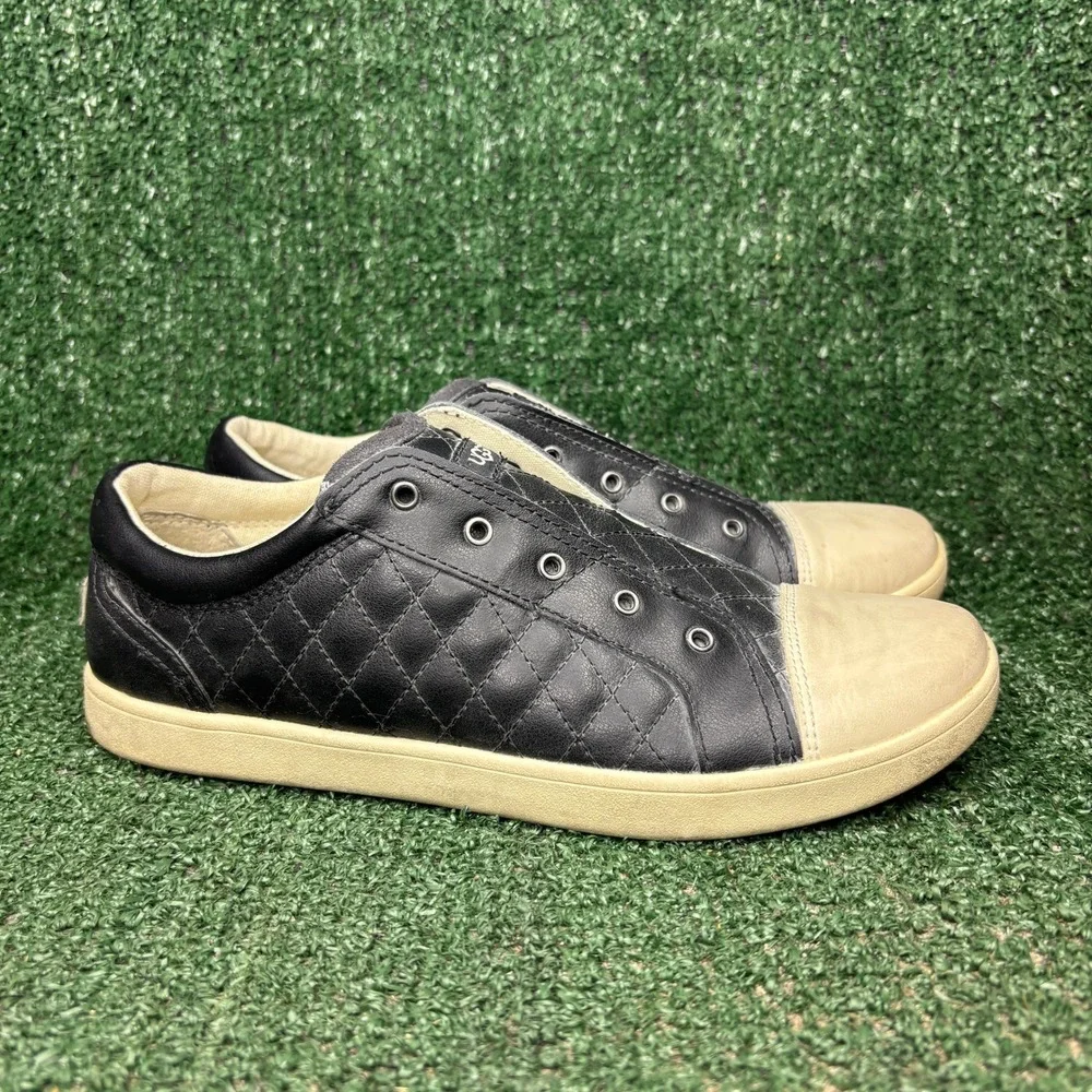 UGG Australia Jemma Quilted Leather Slip On Low Top Sneaker Black Beige Kids 5